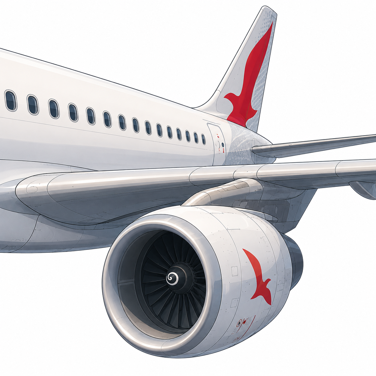 Stylised cabin aircraft tail and engine